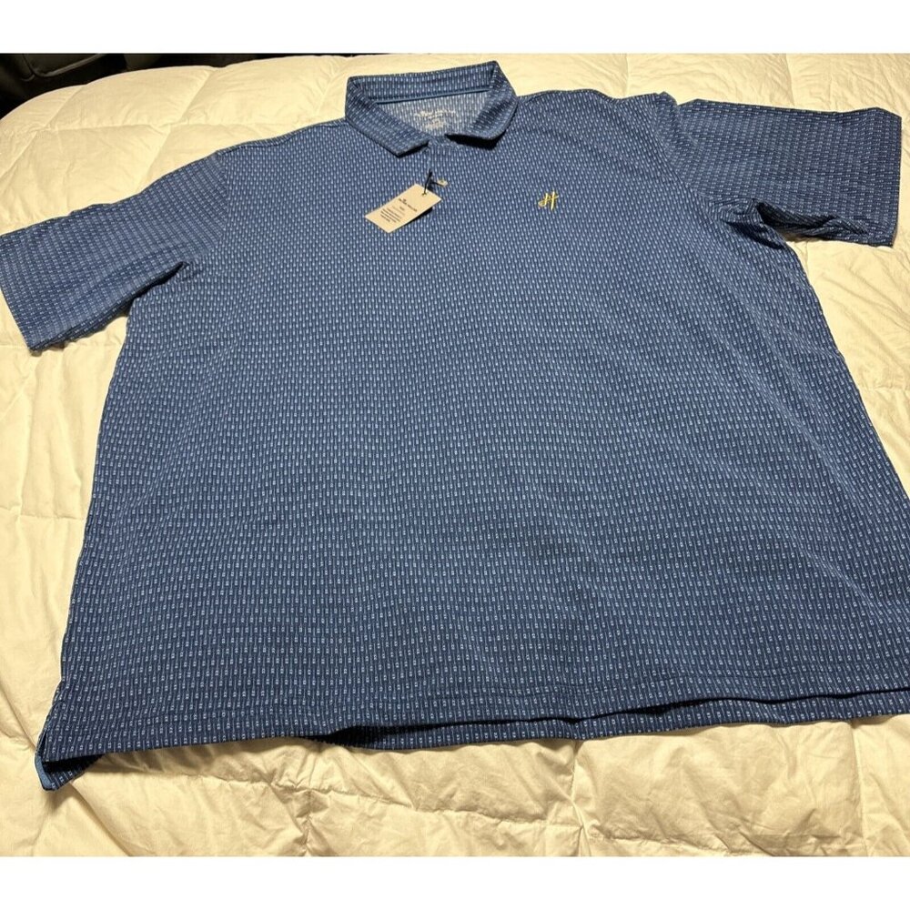 Peter Millar Seaside Polo Shirt Mens XXL Navy Print All Over Harvester Golf Club